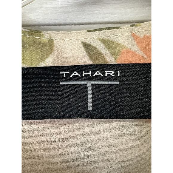 Tahari Shirt Womens Small Beige Floral Ruffle Sleeve Sheer Chiffon Blouse Top - Picture 7 of 11